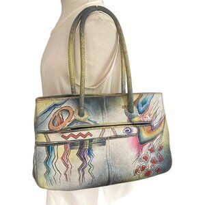 Biacci Hand Painted Leather Shoulder Bag Multicolor Soutwest Biker Vibe Boho